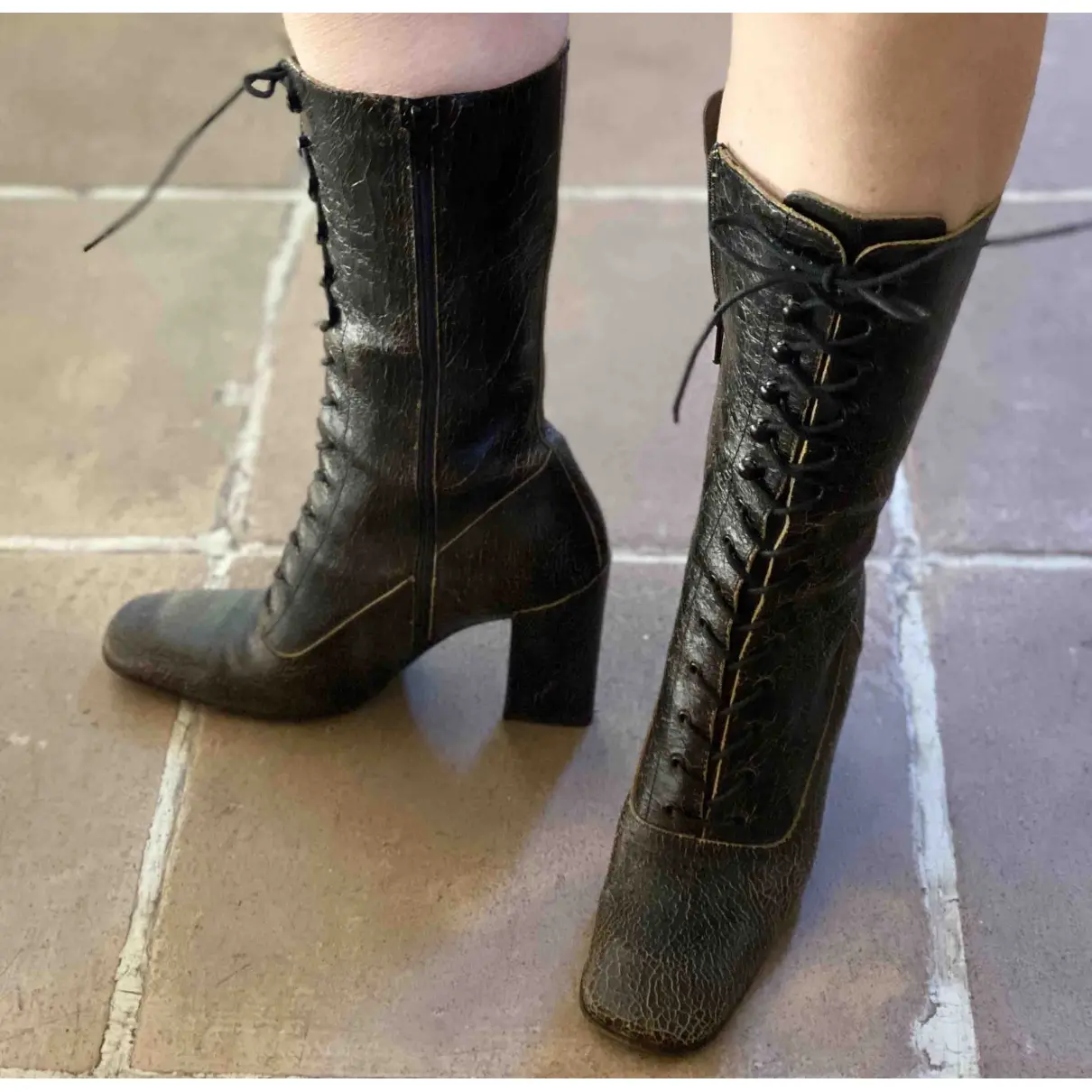Leather boots Miu Miu - Vintage