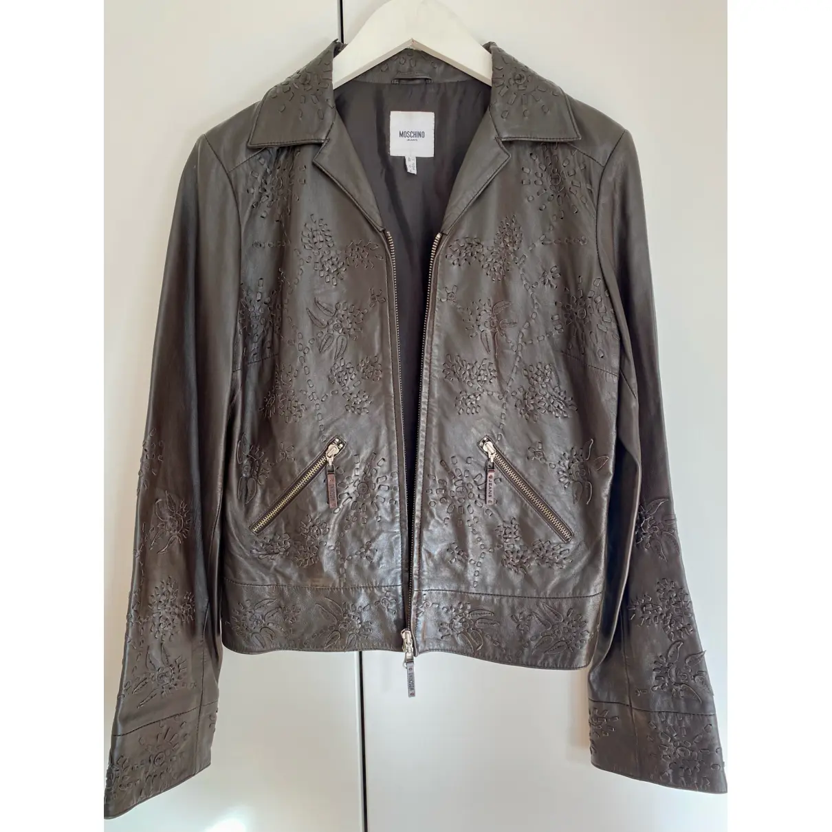Leather biker jacket Moschino