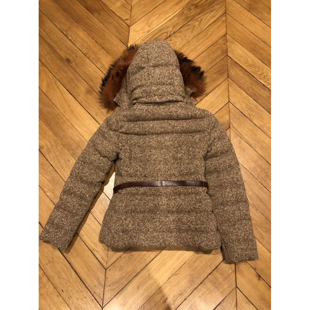 Buy Moncler Fur Hood tweed puffer online