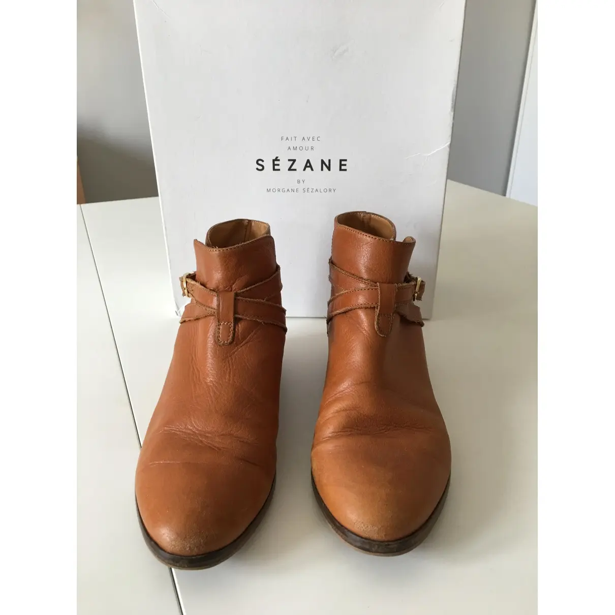 Sézane Leather buckled boots for sale