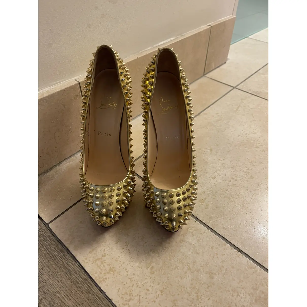 Buy Christian Louboutin Nosy Spikes leather heels online