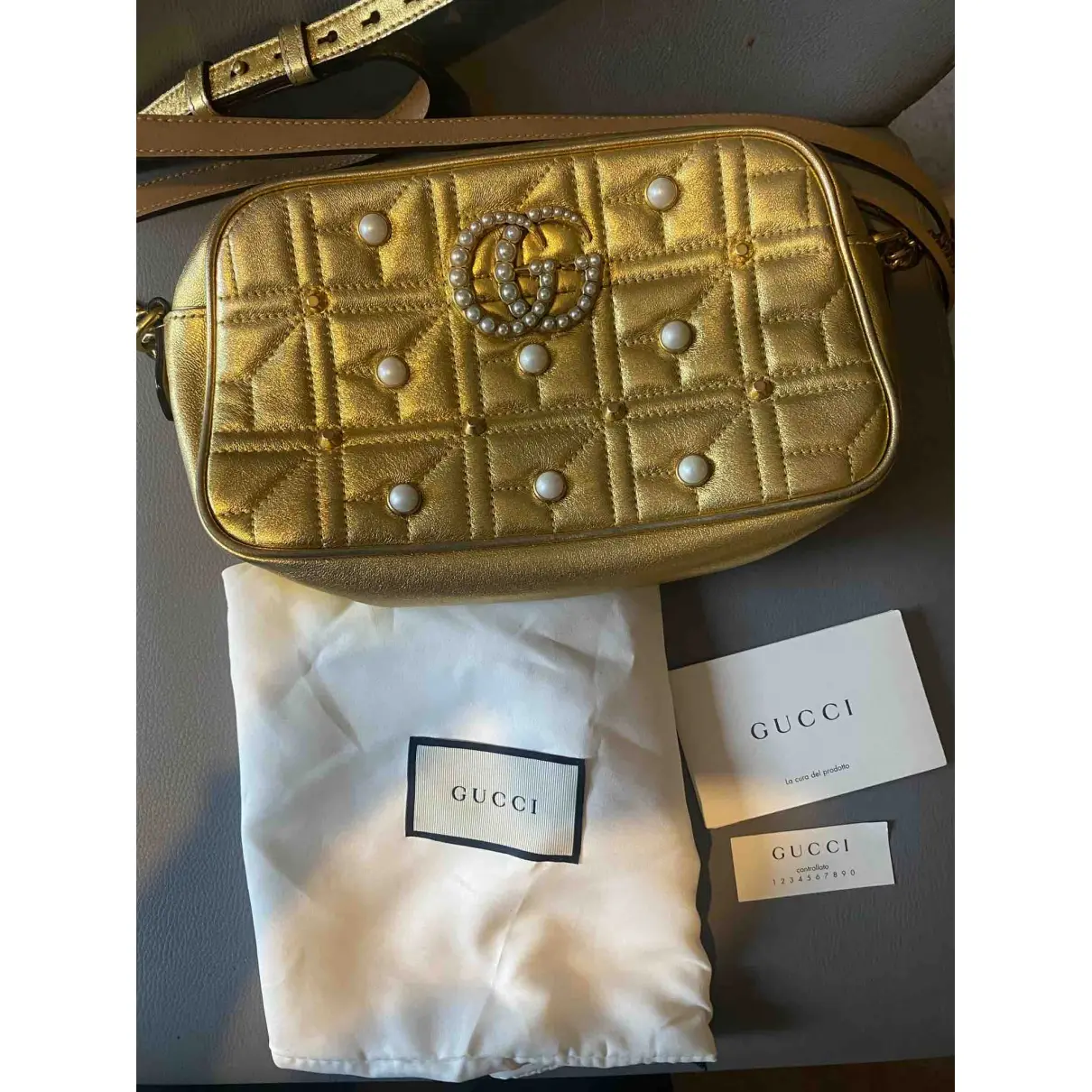 Pearly GG Marmont leather crossbody bag Gucci