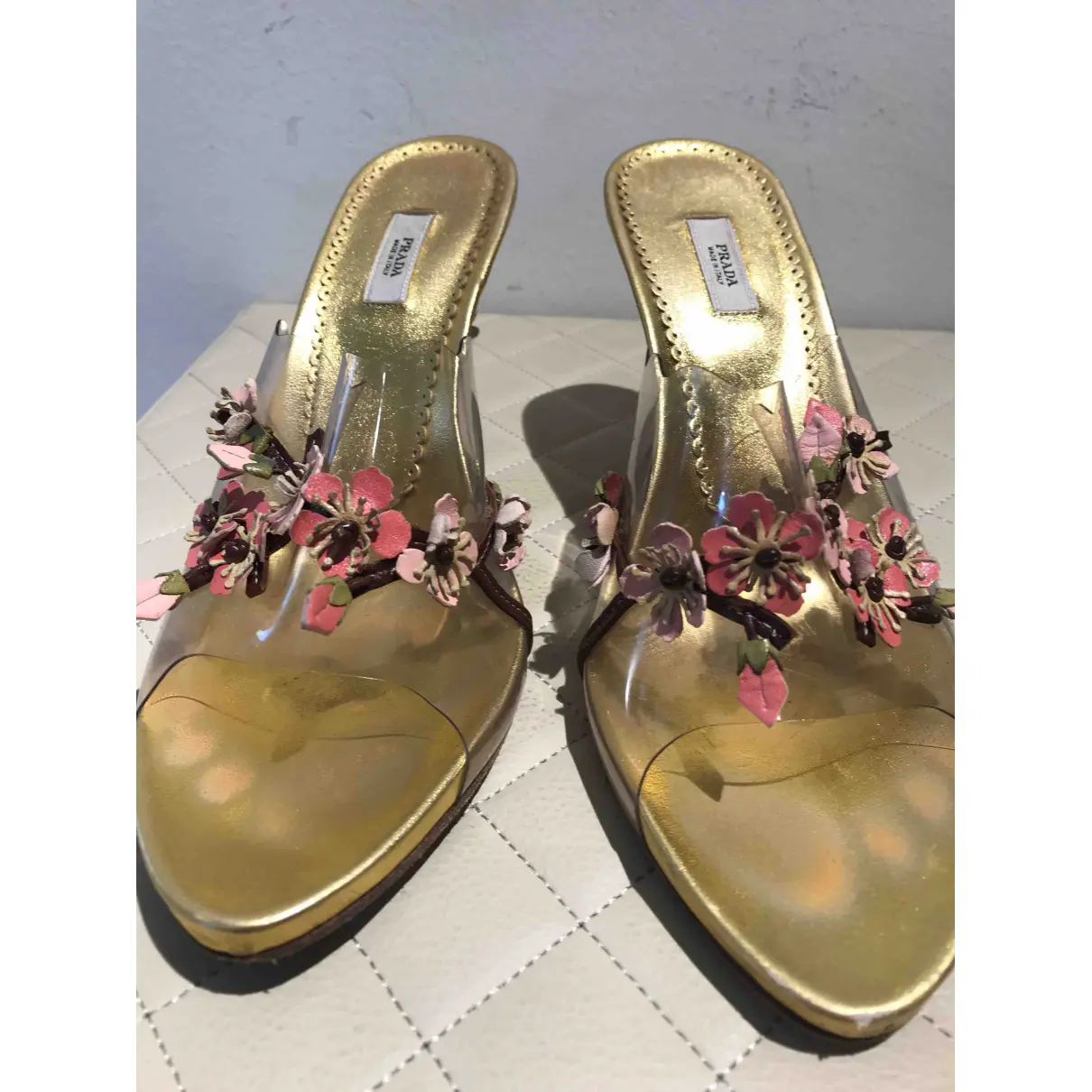 Gold Plastic Sandals Prada - Vintage