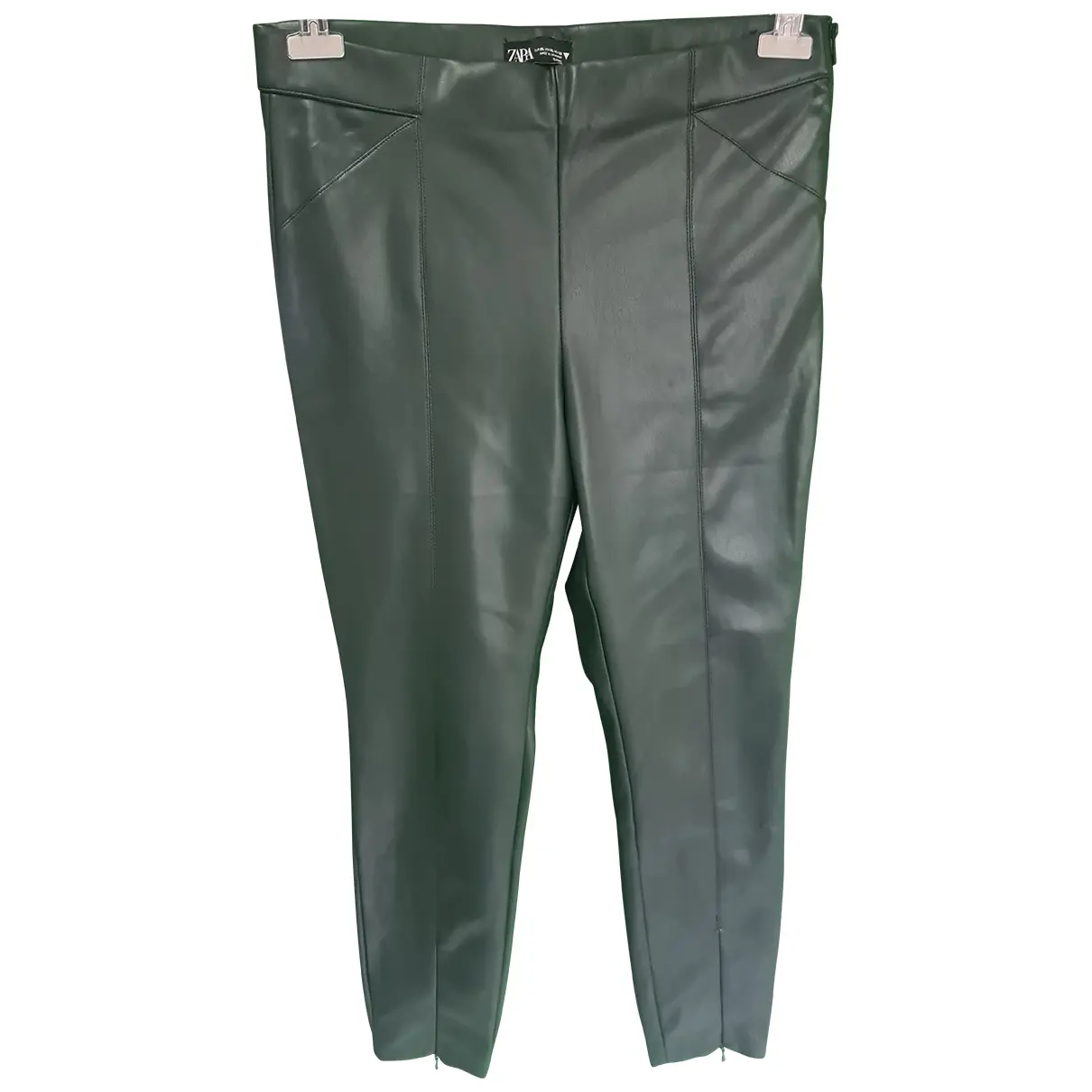 Green Synthetic Trousers Zara