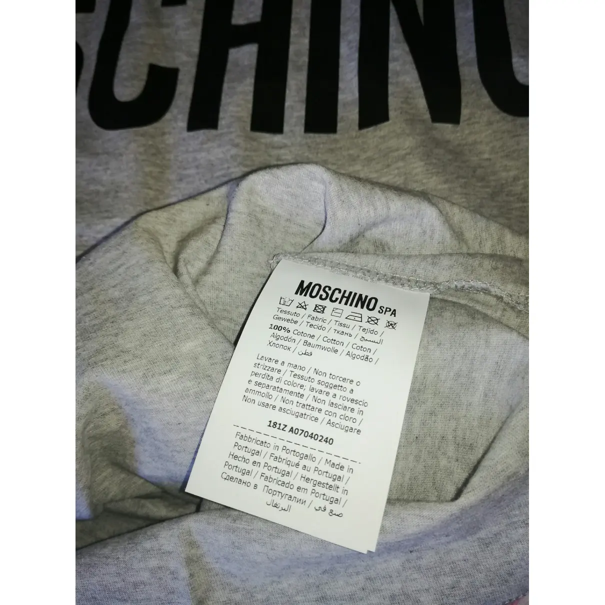 Grey Cotton T-shirt Moschino
