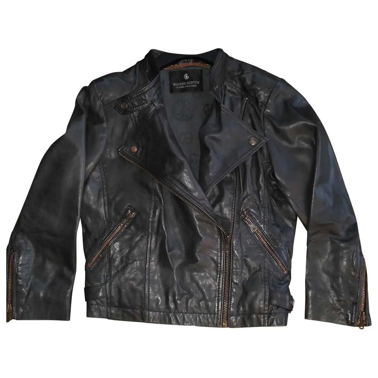 Grey Leather Biker jacket Maison Scotch