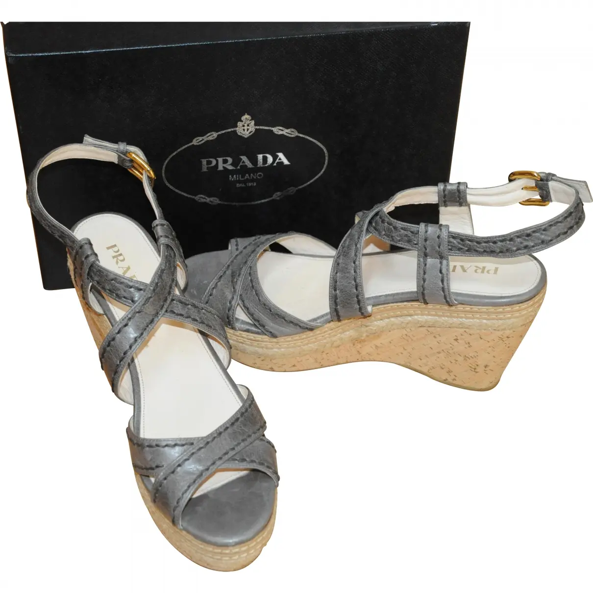 Grey Leather Sandals Prada