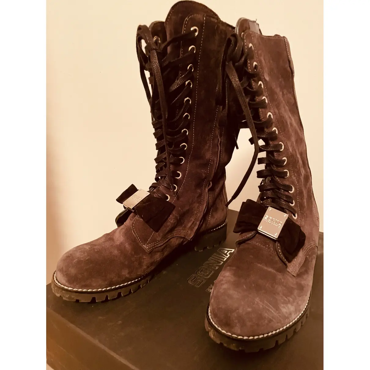Buy Sonia Rykiel Leather lace up boots online - Vintage