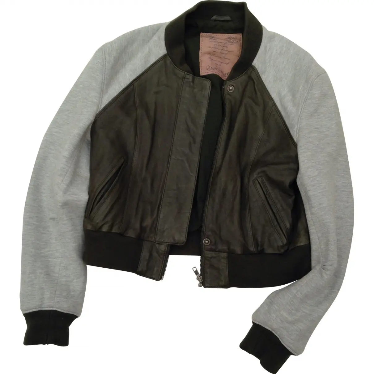 Khaki Leather Biker jacket Topshop