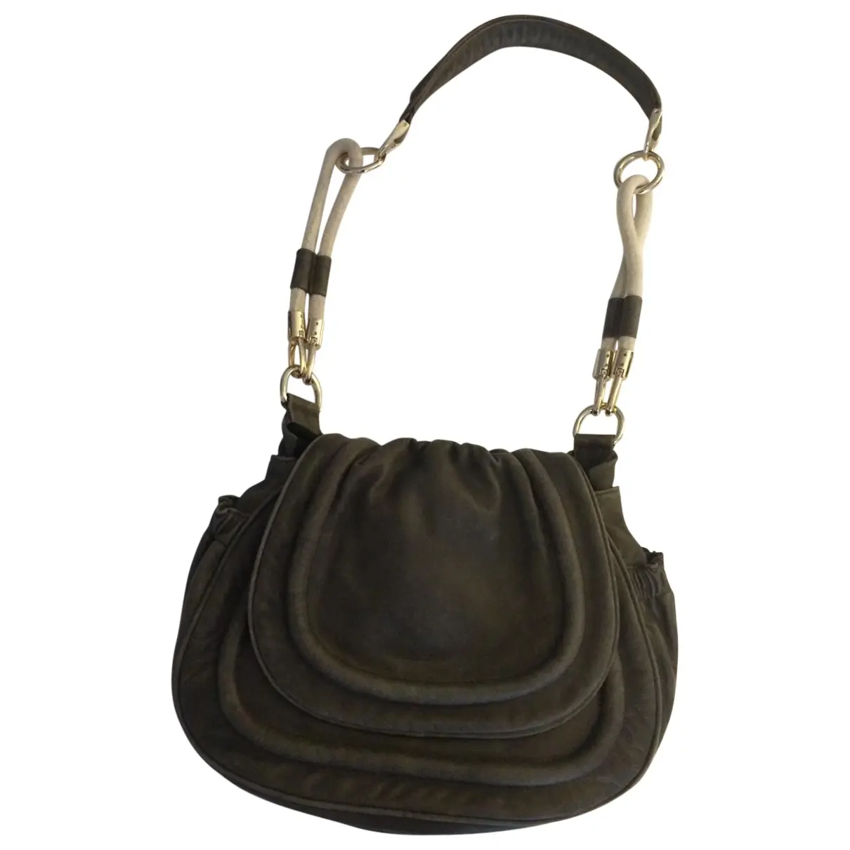 Khaki Leather Handbag Maje