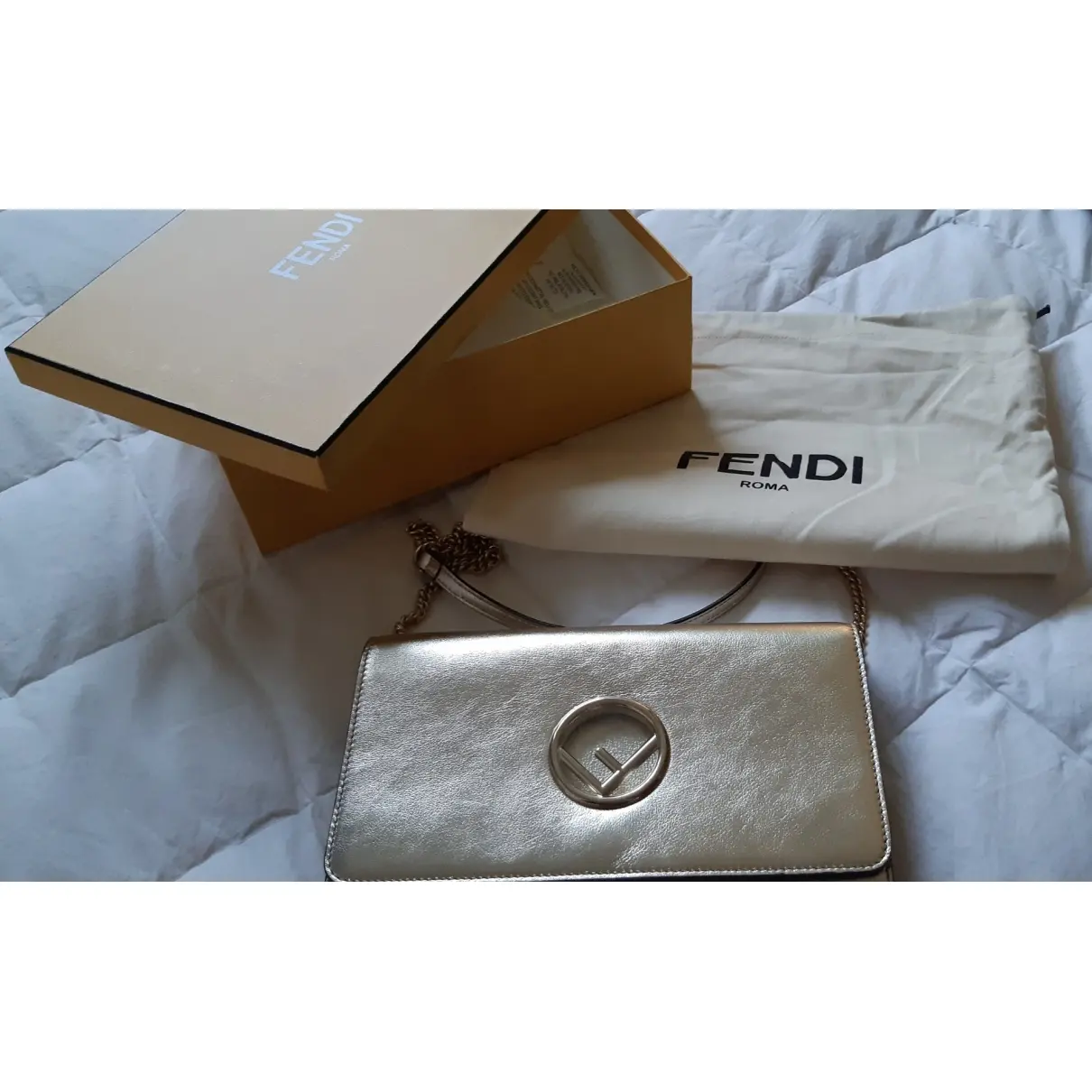 Fendi Kan I logo leather clutch bag for sale
