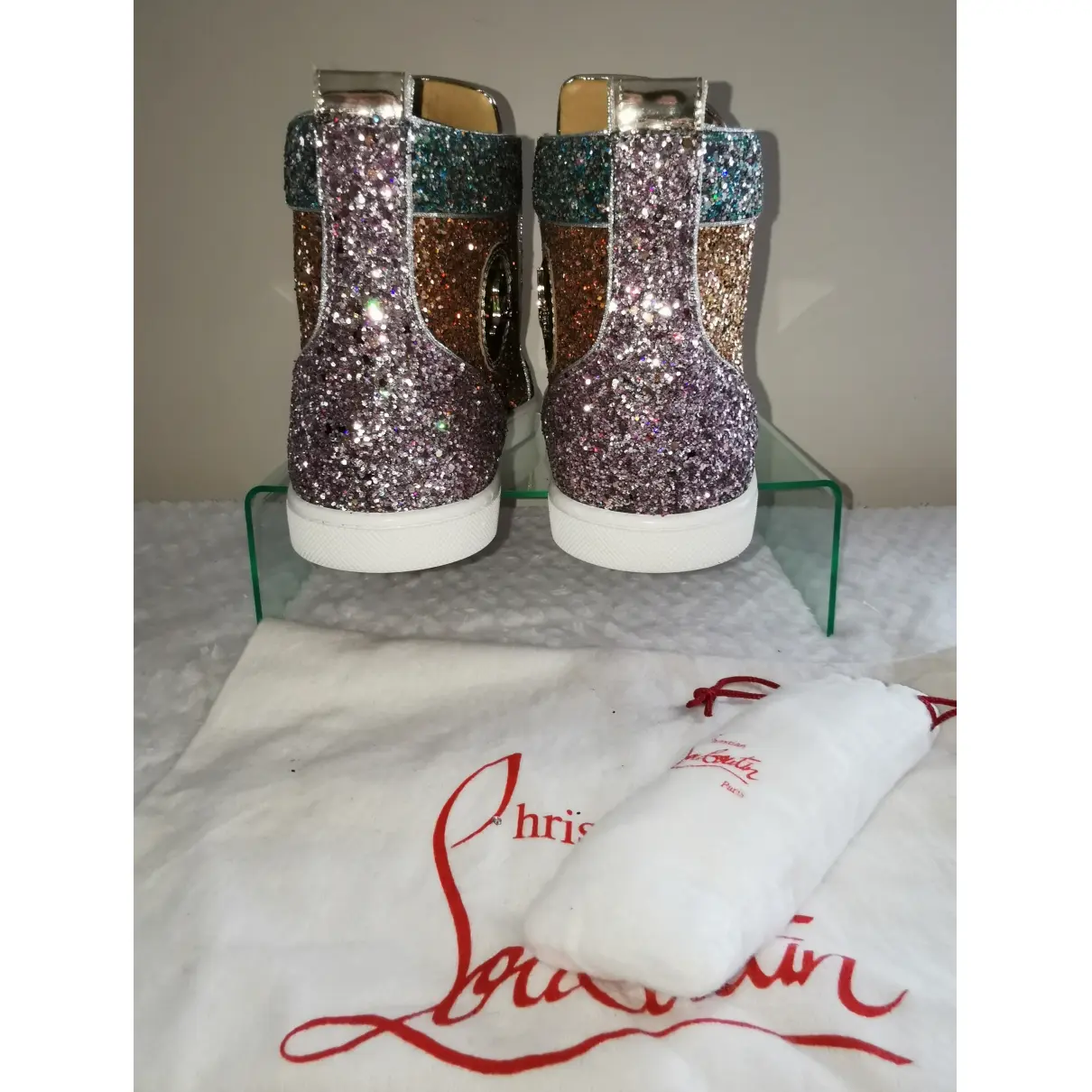 Buy Christian Louboutin Lou Spikes glitter trainers online