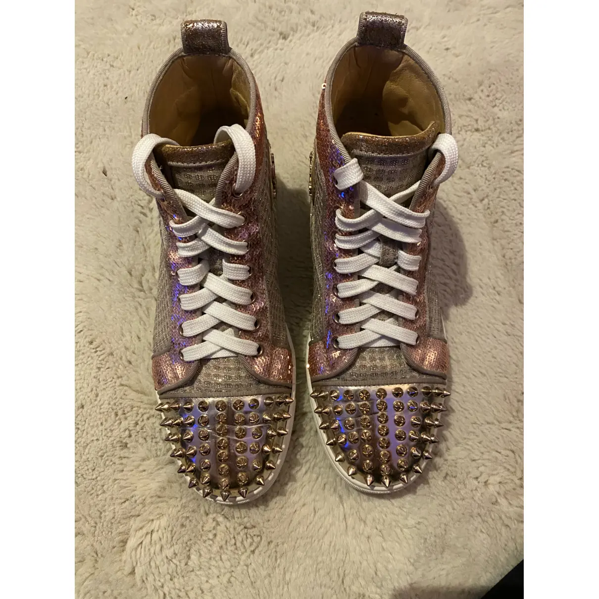 Buy Christian Louboutin Lou Spikes glitter trainers online