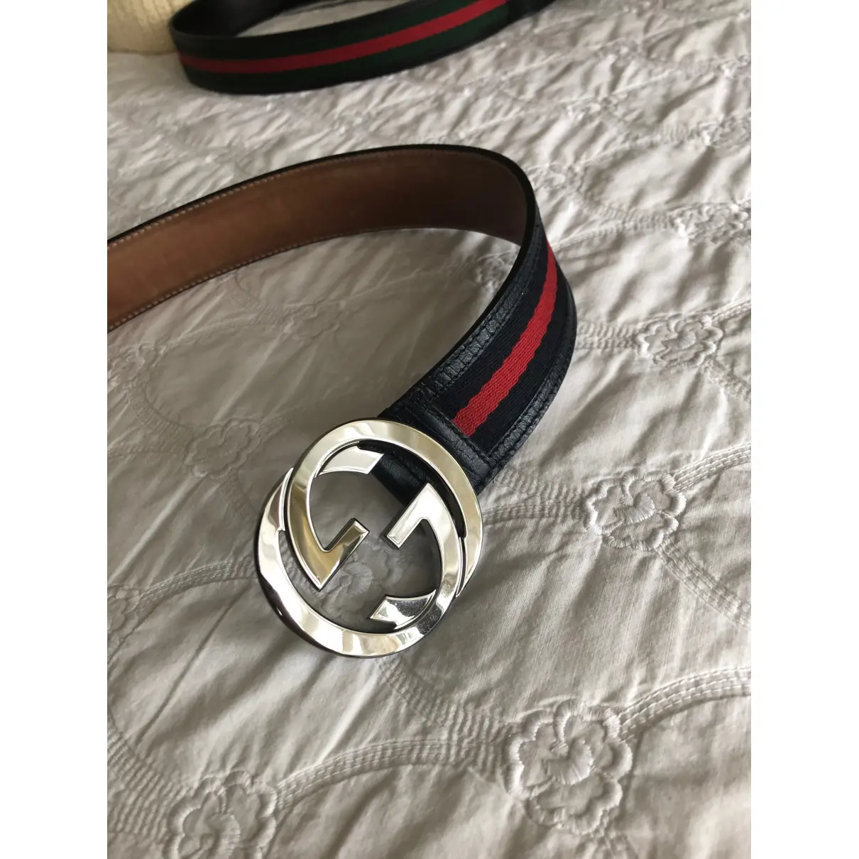 Buy Gucci Interlocking Buckle leather belt online