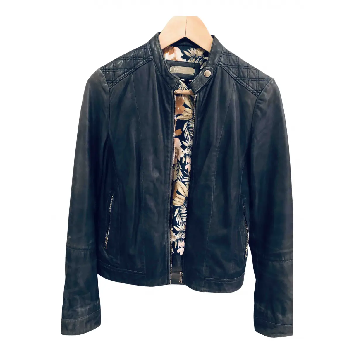 Leather biker jacket Massimo Dutti