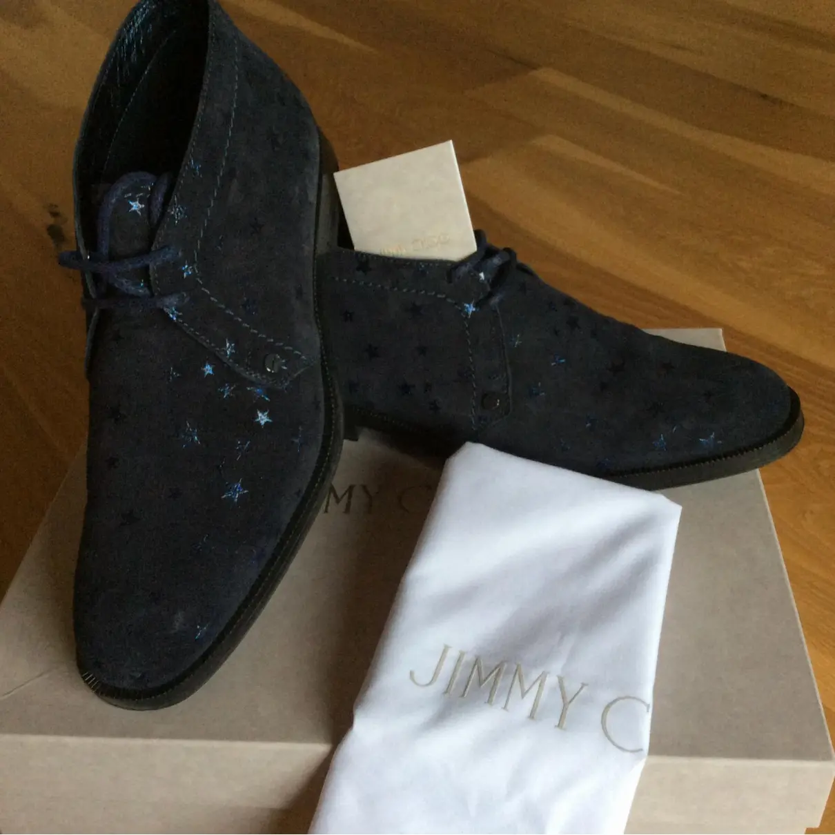 Jimmy Choo Navy Suede Boots for sale