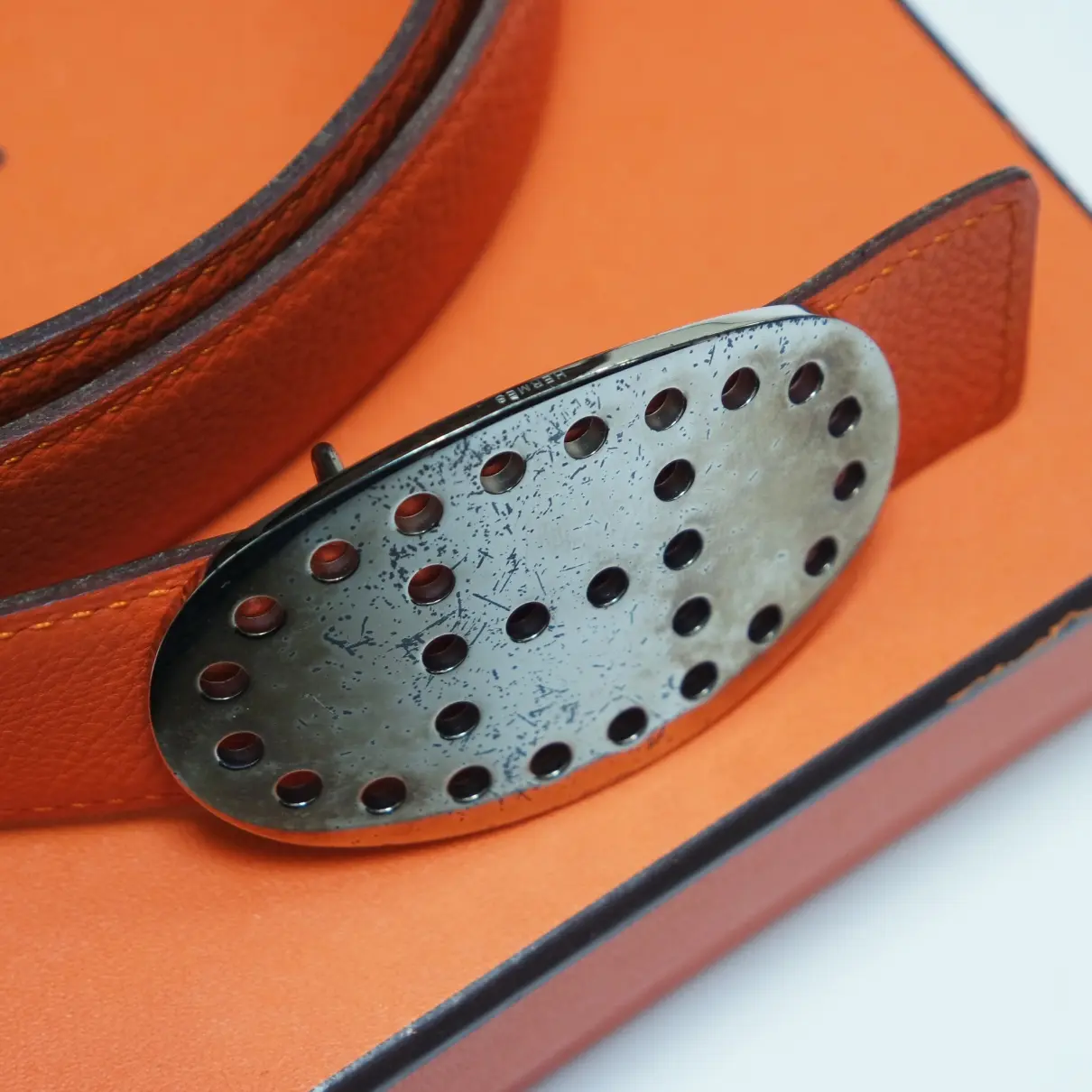 Boucle seule / Belt buckle leather belt Hermès