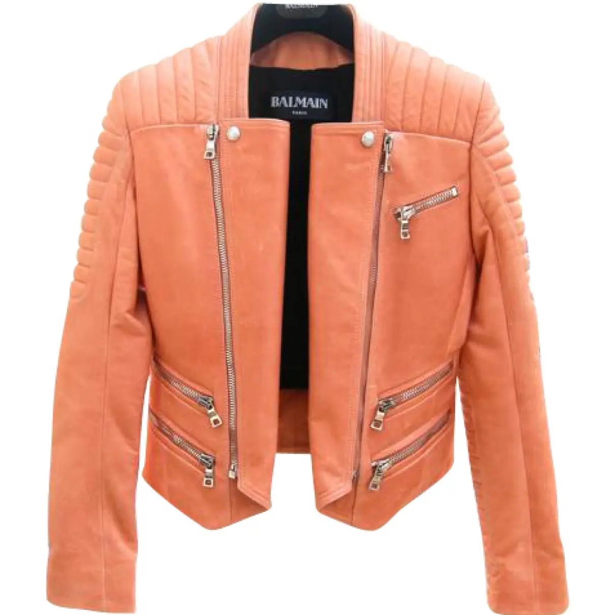 Orange Leather Jacket Balmain