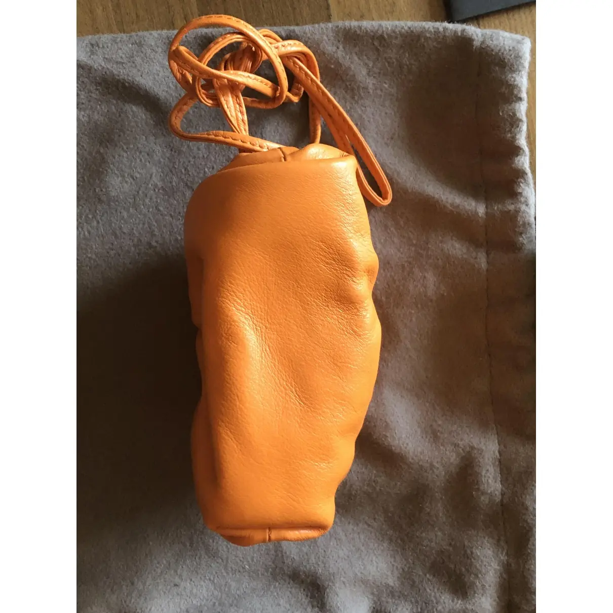 Orange Leather Handbag Pouch Bottega Veneta