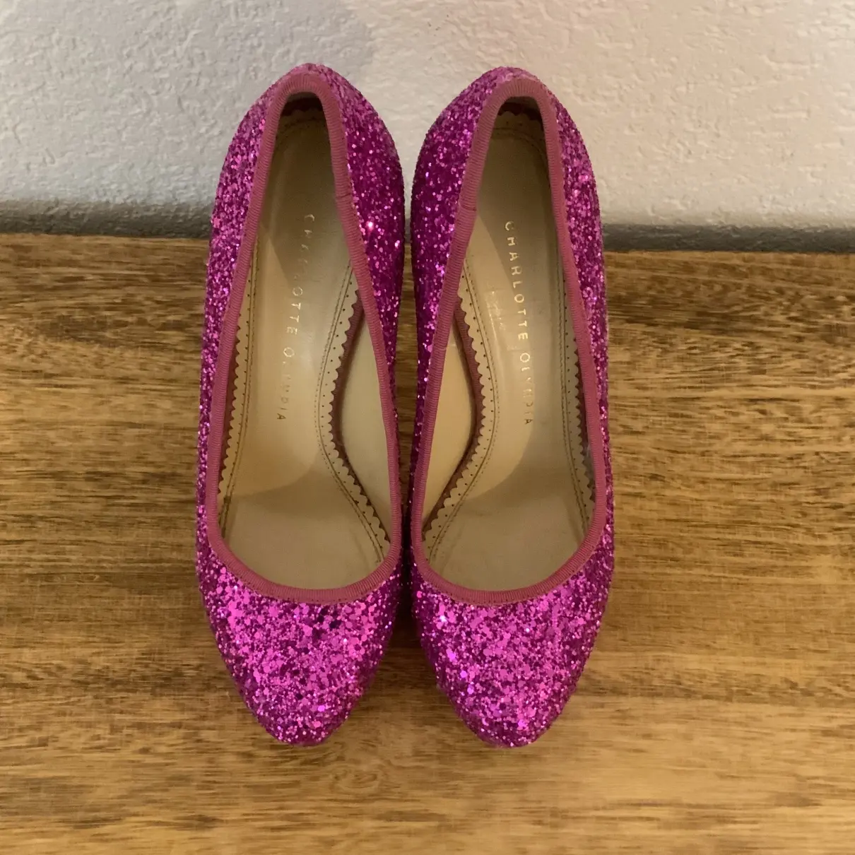 Charlotte Olympia Dolly glitter heels for sale