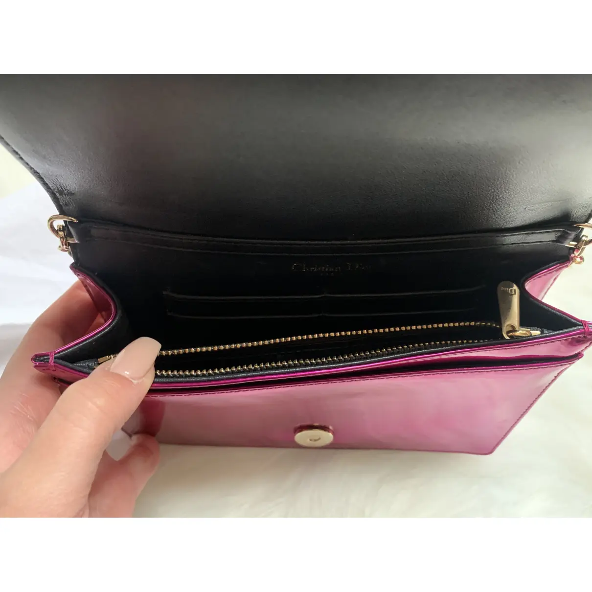 Wallet On Chain Diorama patent leather crossbody bag Dior