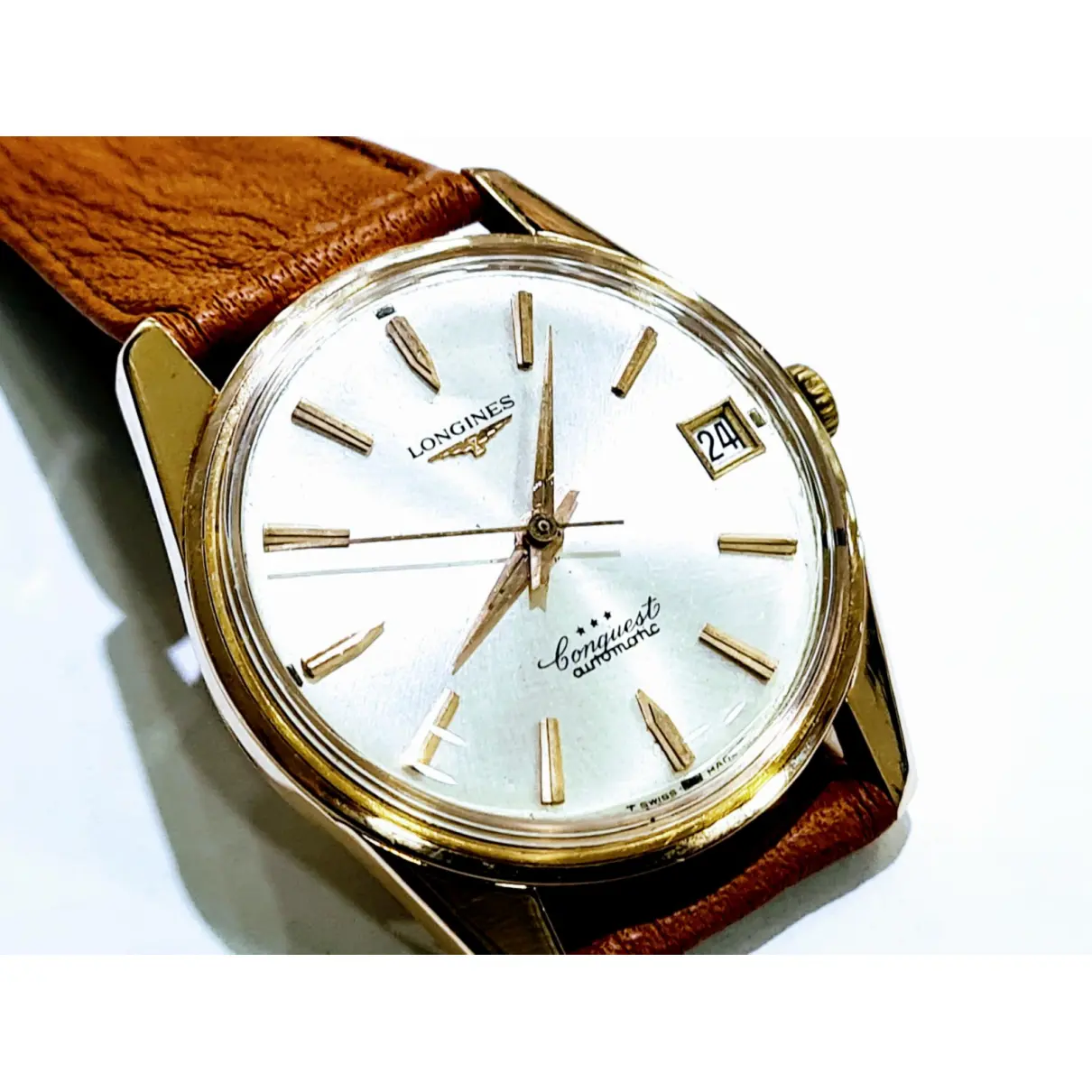 Conquest pink gold watch Longines