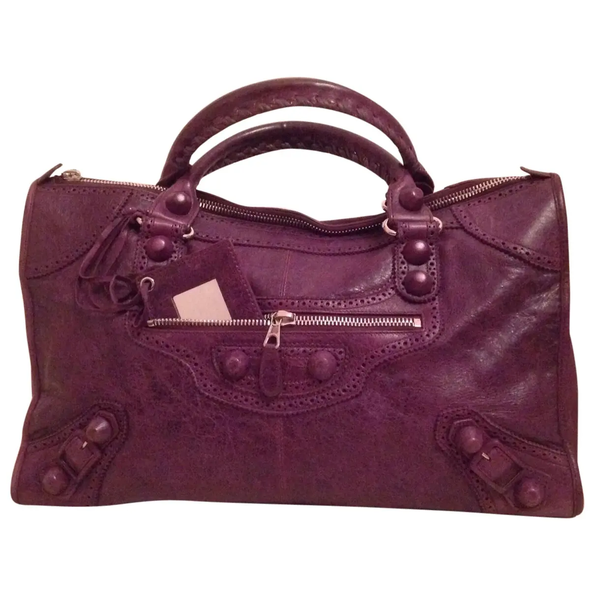 Purple Leather Handbag Work Balenciaga