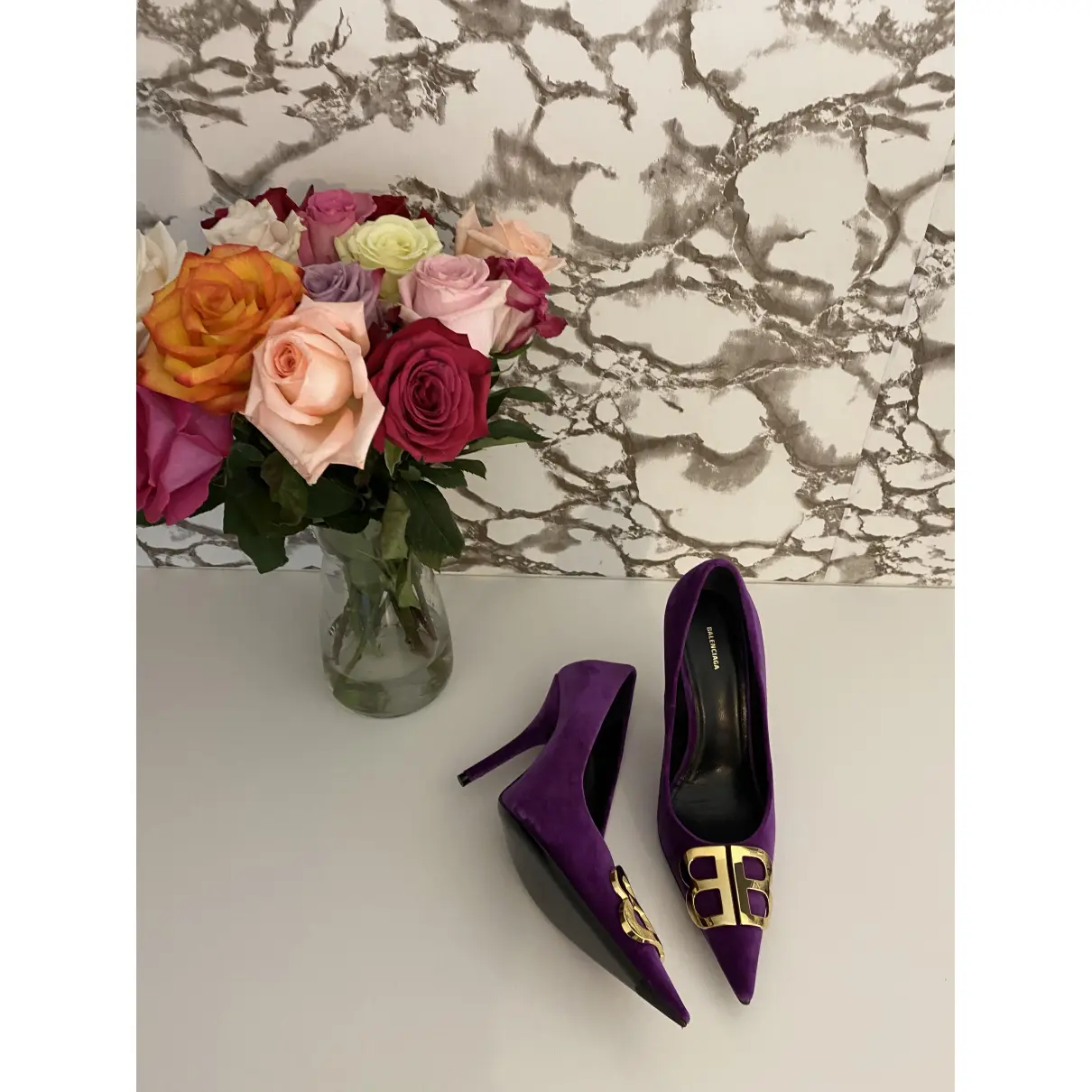 Buy Balenciaga BB velvet heels online