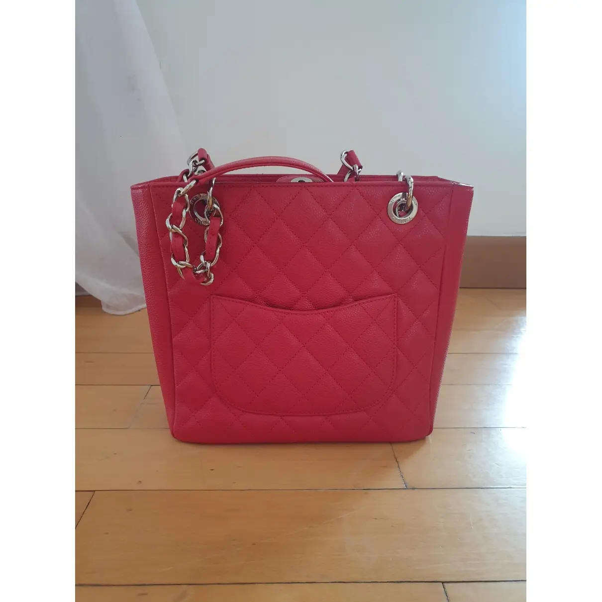 Chanel Petite Shopping Tote leather handbag for sale