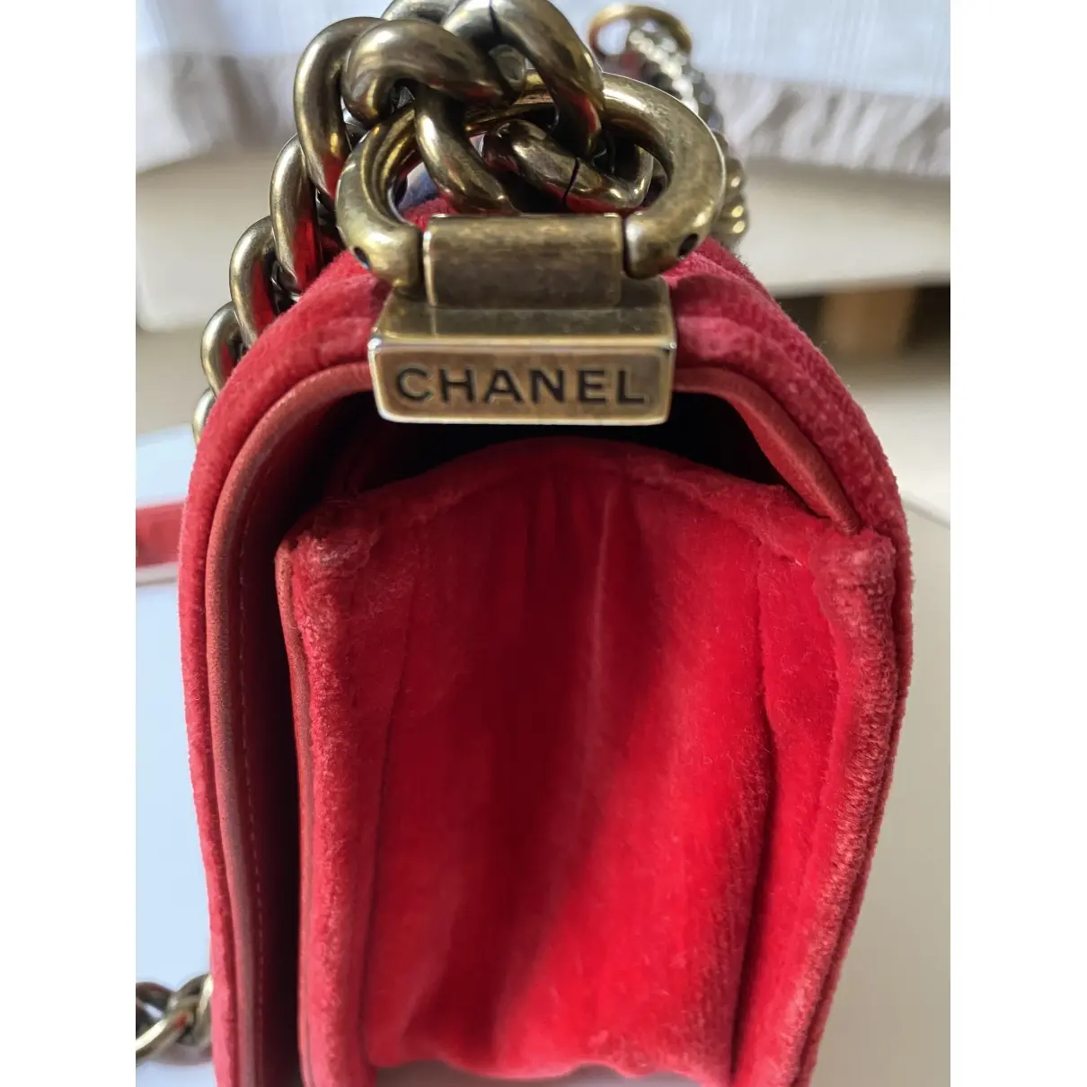 Chanel Boy velvet handbag for sale