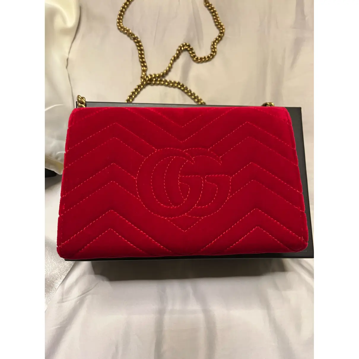 Buy Gucci GG Marmont Chain velvet crossbody bag online