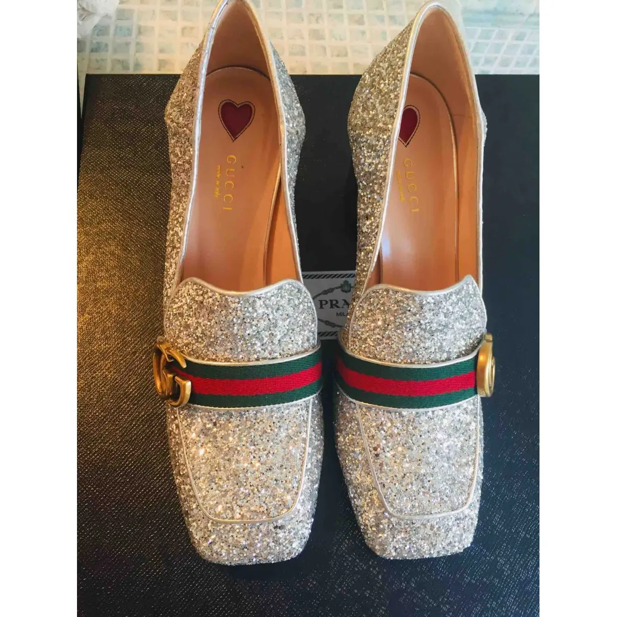 Gucci Marmont glitter heels for sale