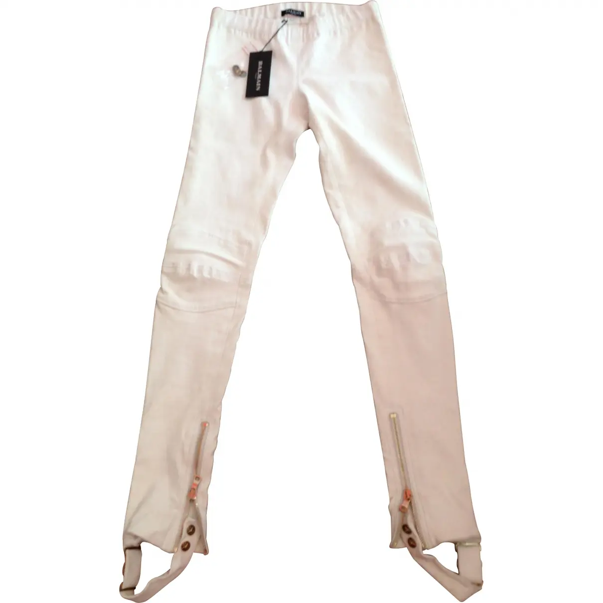 White Leather Trousers Balmain