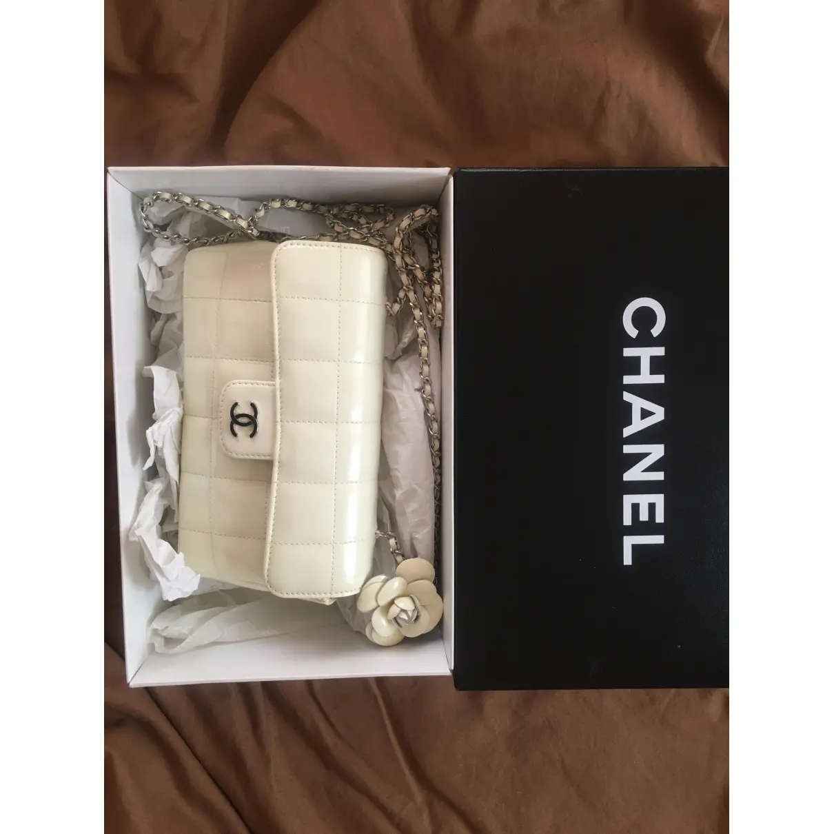 Buy Chanel East West Chocolate Bar patent leather mini bag online