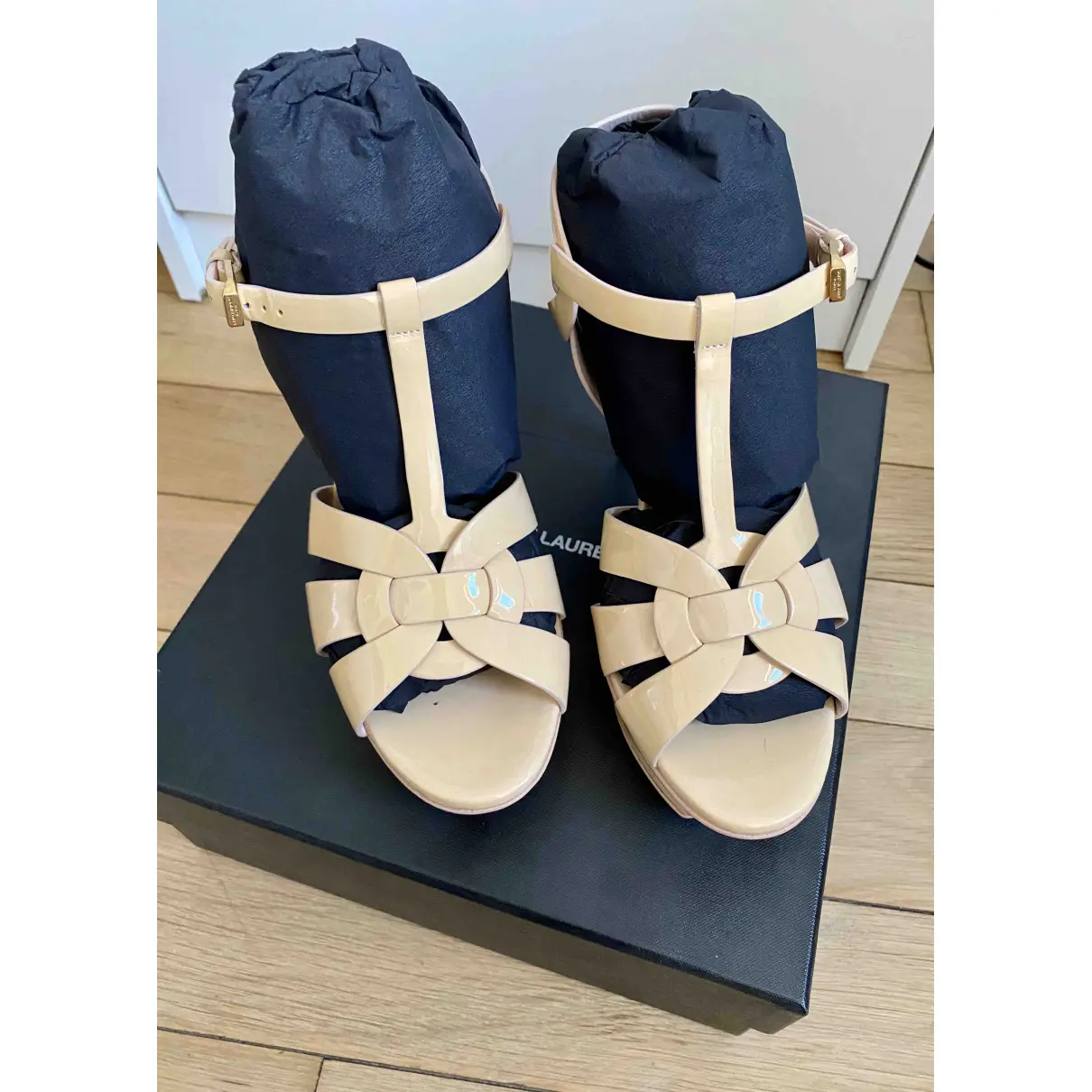 Buy Saint Laurent Tribute patent leather sandals online