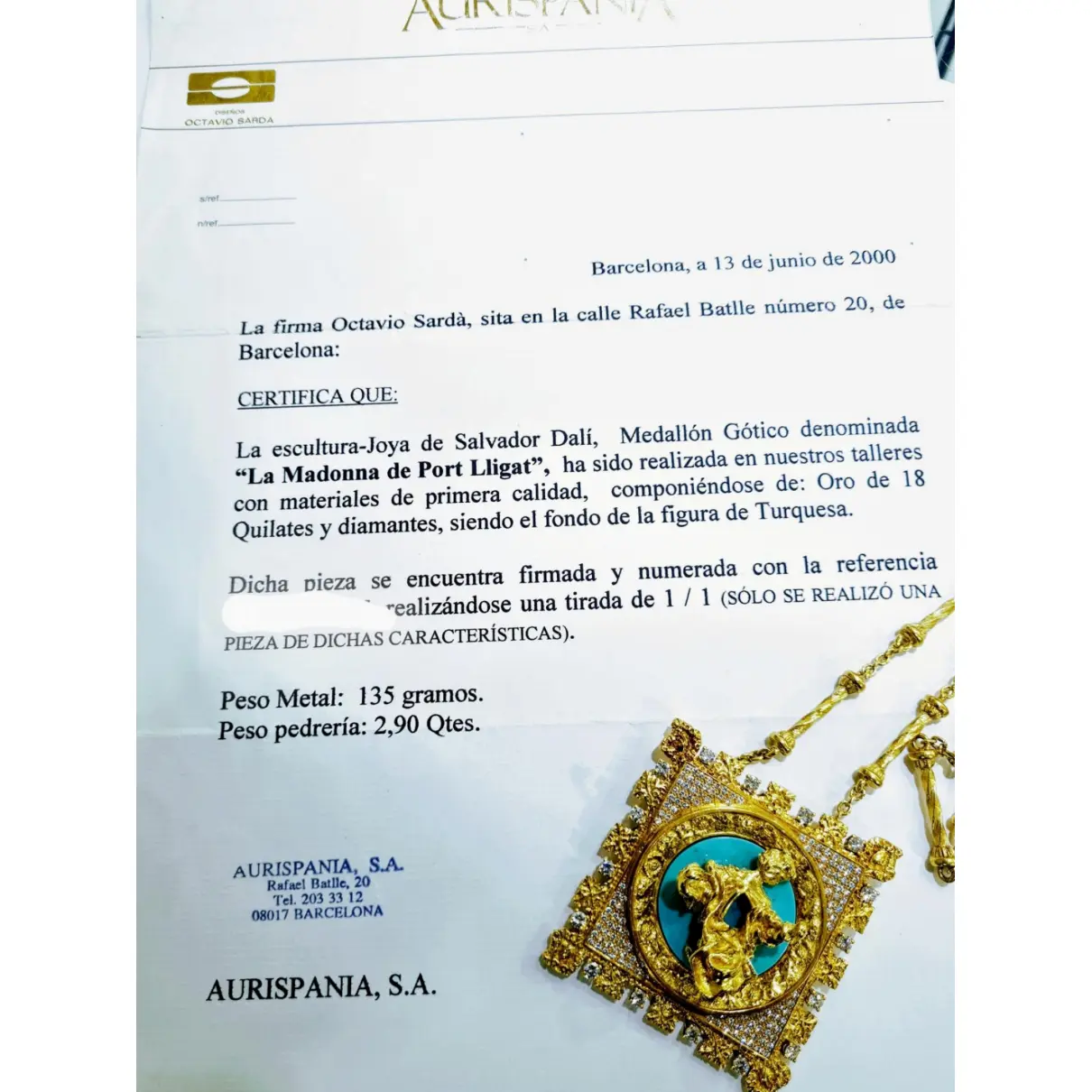 Yellow gold long necklace Salvador Dali