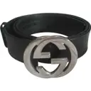 BLACK LEATHER BELT WITH SILVER BUCKLE Gucci