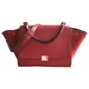 Red Leather Handbag Trapèze Celine