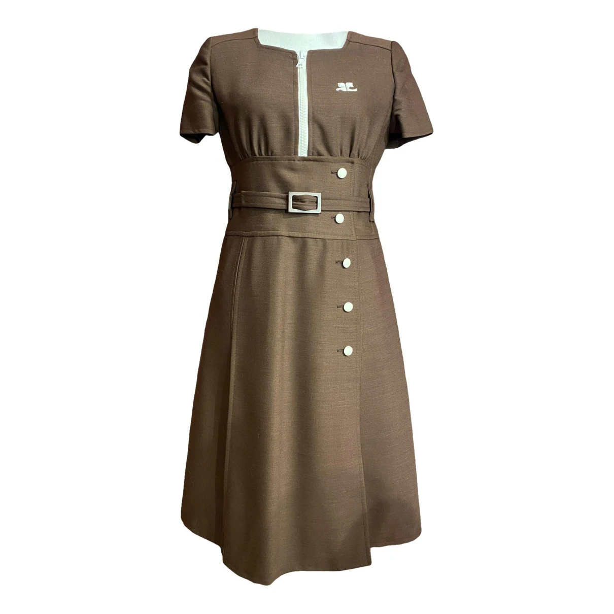 Pre-owned Courrã¨ges Wool Mid-length Dress In Brown
