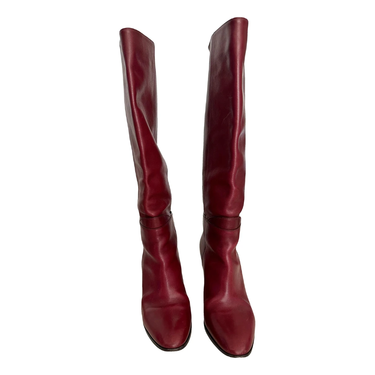 Pre-owned Celine Leather Ankle Boots In Burgundy