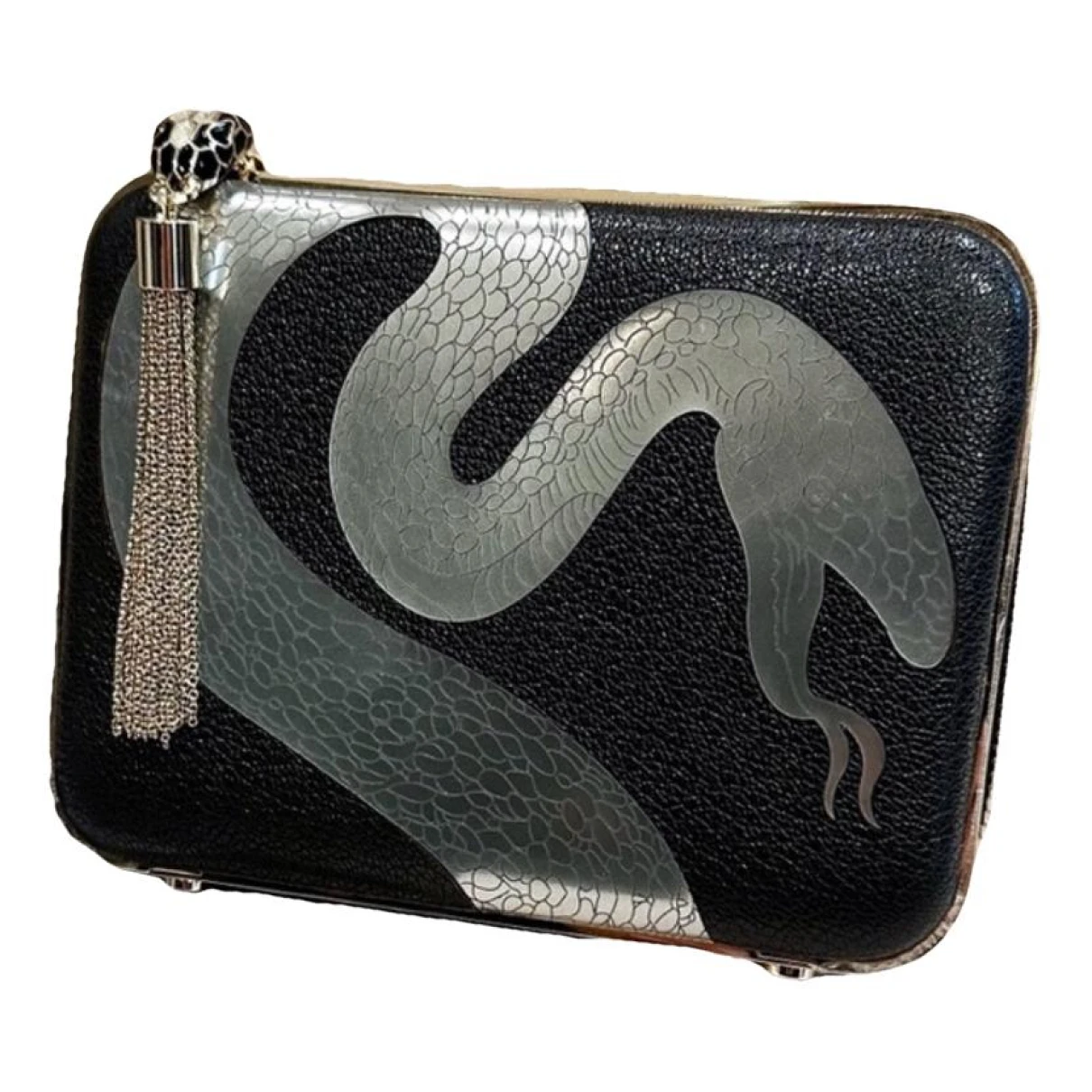 Pre-owned Bvlgari Serpenti Leather Clutch Bag In Silver