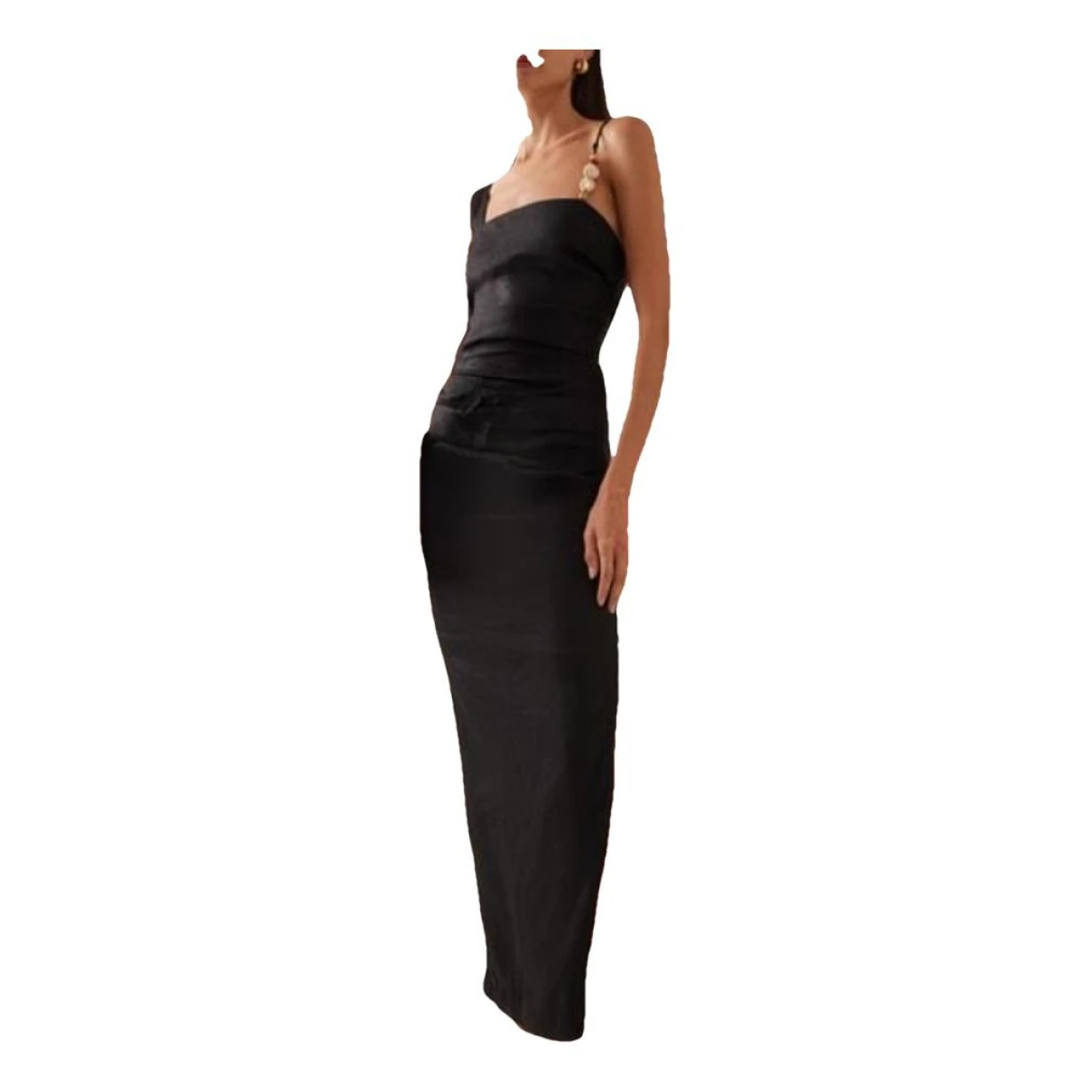 Pre-owned Sir Linen Mid-length Dress In Black