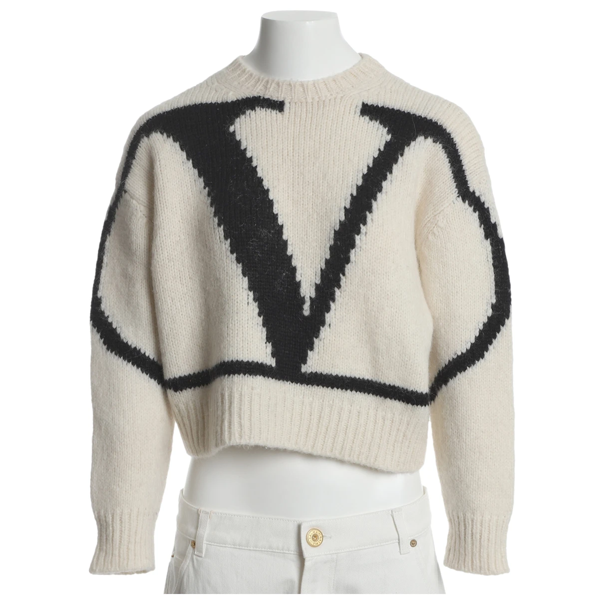 Pre-owned Valentino Vlogo Wool Jumper In White