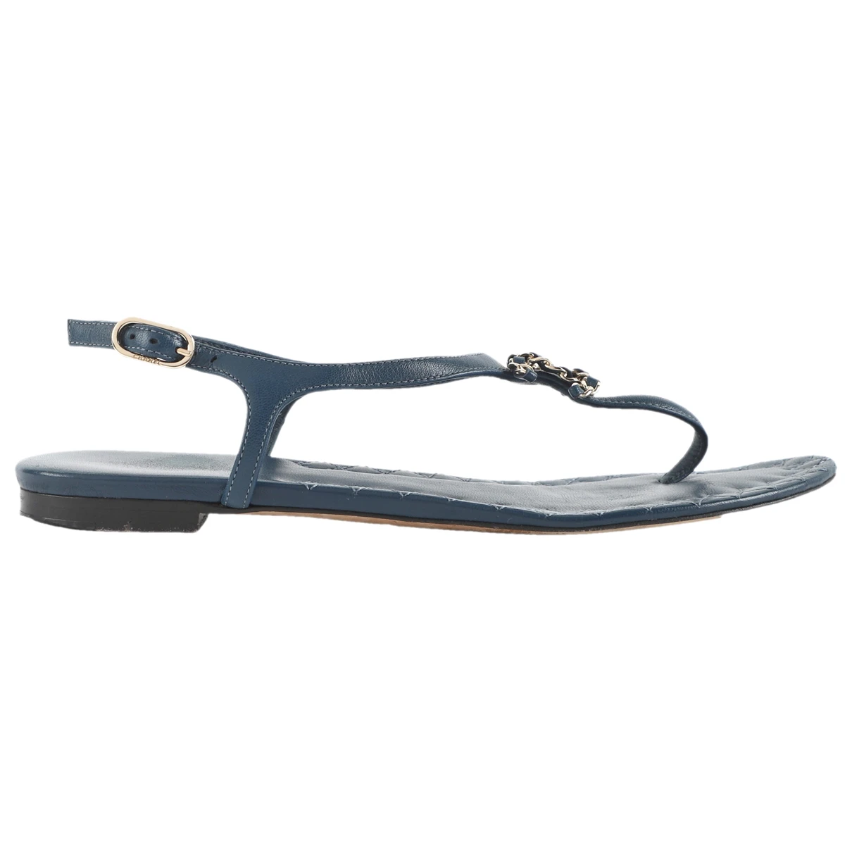 Pre-owned Chanel Leather Sandal In Navy