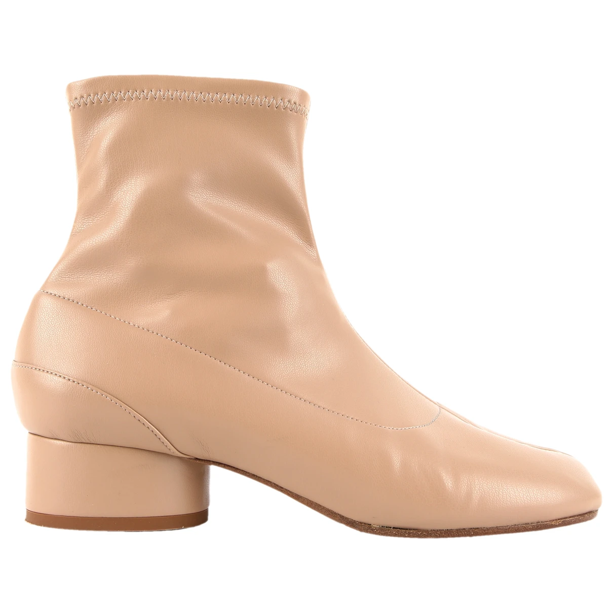 Pre-owned Maison Margiela Tabi Leather Ankle Boots In Beige