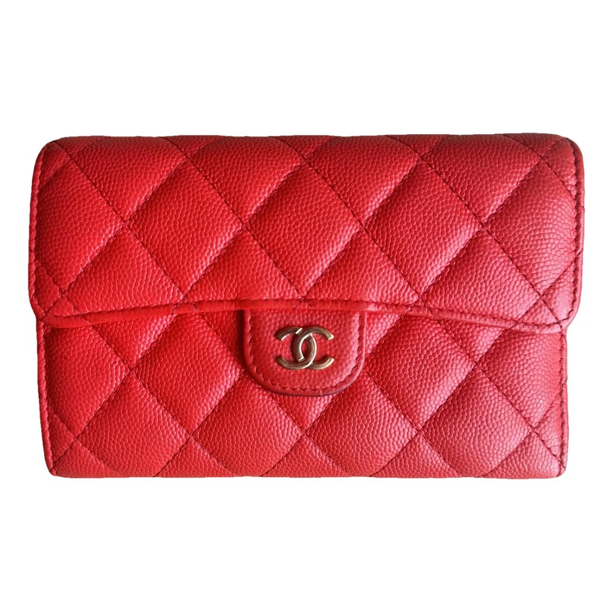 Pre-owned Chanel Timeless/classique Leather Wallet In Orange