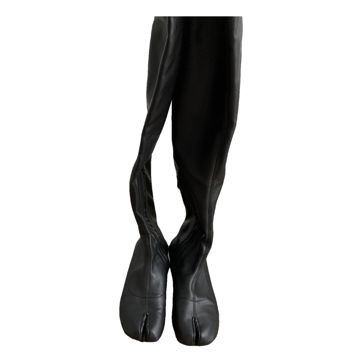 Pre-owned Maison Margiela Tabi Leather Riding Boots In Black