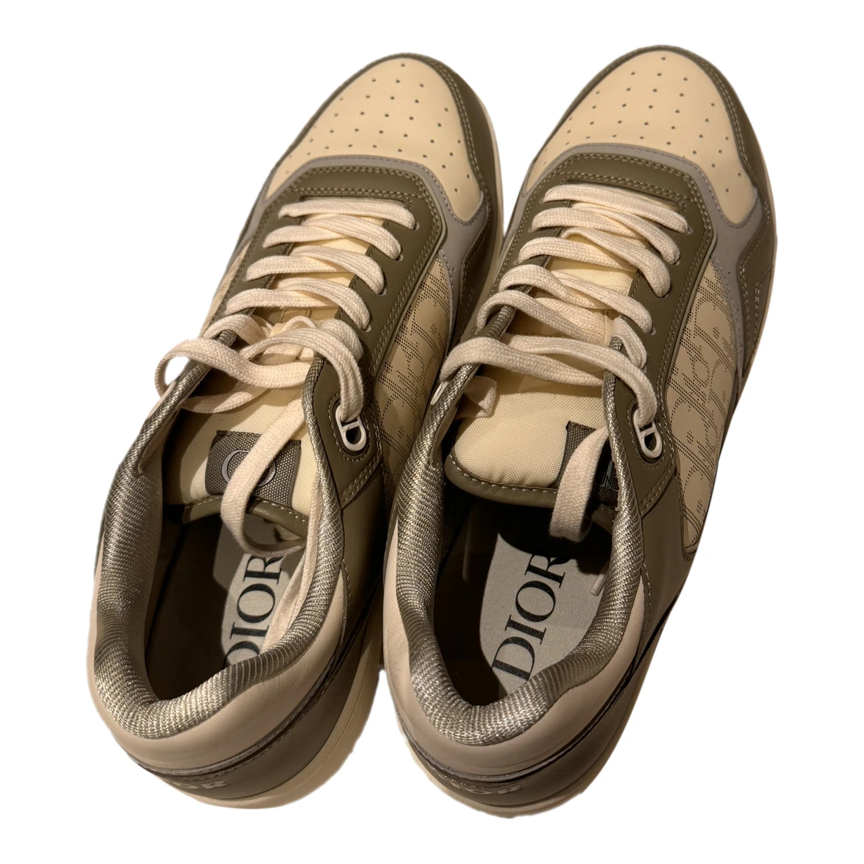 Pre-owned Dior Leather Low Trainers In Khaki