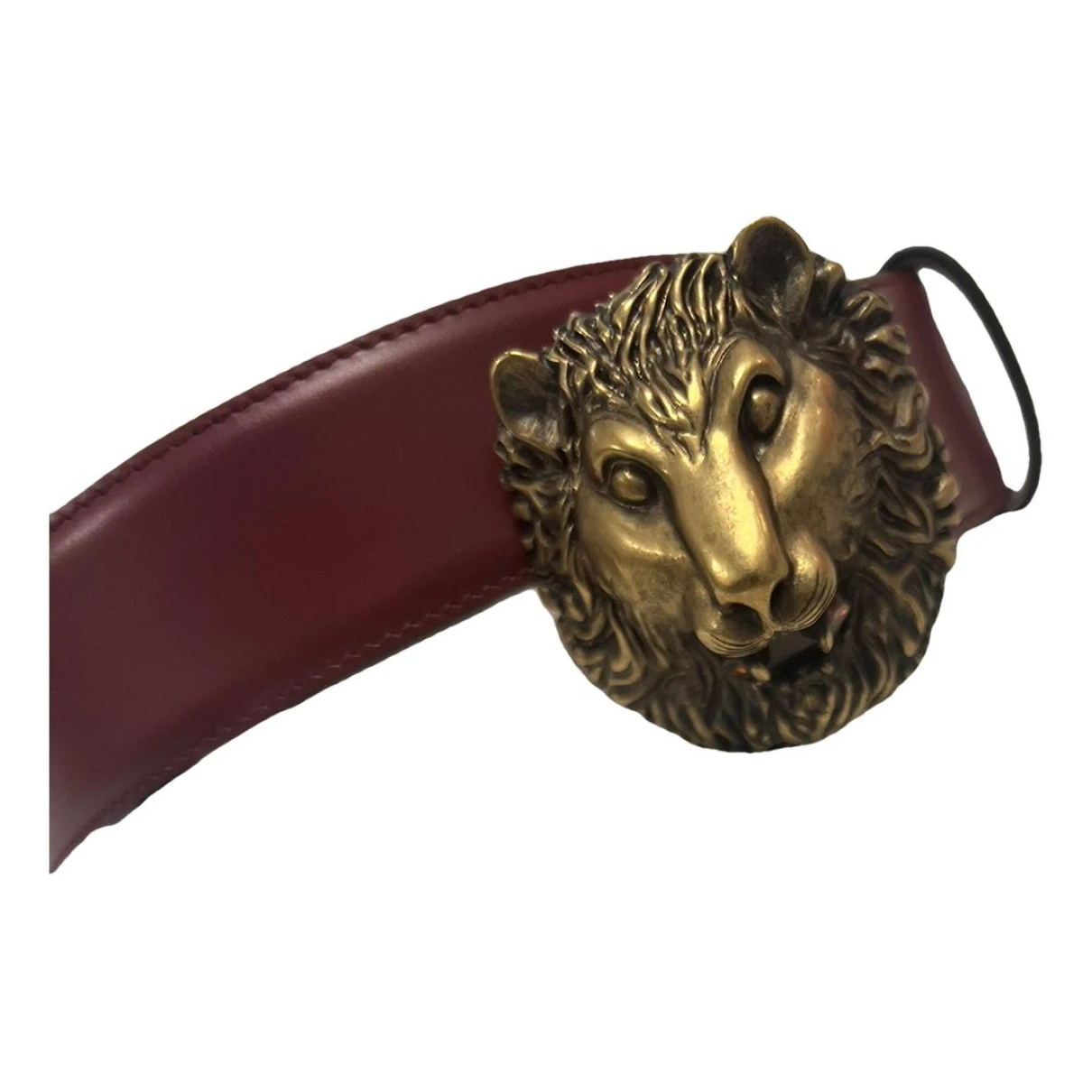 Pre-owned Gucci Feline Buckle Leather Belt In Burgundy