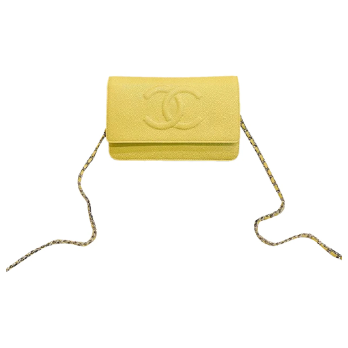 Pre-owned Chanel Wallet On Chain Double C Leather Crossbody Bag In Yellow